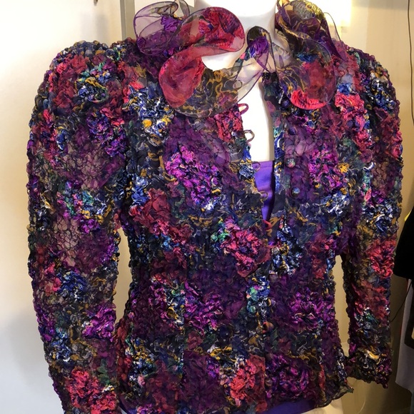 Farinae Collections 2pc Purple Multicolor Chic Textured Jacket 10* - Picture 5 of 17